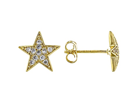 White Cubic Zirconia 18K Yellow Gold Over Sterling Silver Star Stud Earrings 0.35ctw