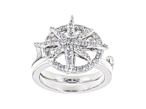 White Cubic Zirconia Rhodium Over Sterling Silver Star Ring 0.86ctw