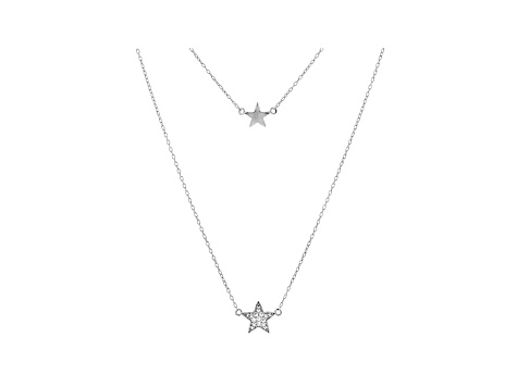 White Cubic Zirconia Rhodium Over Sterling Silver Star Necklace 0.18ctw