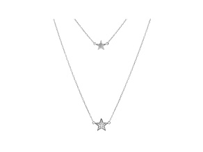 White Cubic Zirconia Rhodium Over Sterling Silver Star Necklace 0.18ctw