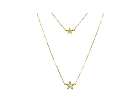 White Cubic Zirconia 18K Yellow Gold Over Sterling Silver Star Necklace 0.18ctw