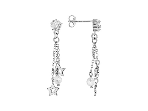White Cubic Zirconia Rhodium Over Sterling Silver Star Dangle Earrings 2.96ctw