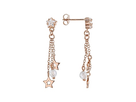 White Cubic Zirconia 18K Rose Gold Over Sterling Silver Star Dangle Earrings 2.96ctw