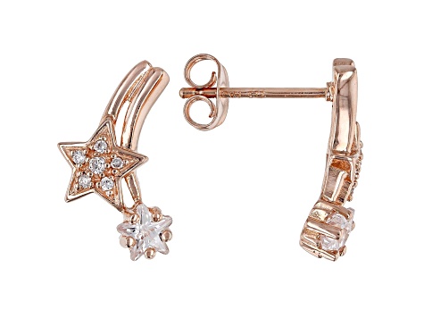 White Cubic Zirconia 18k Rose Gold Over Sterling Silver Star Stud Earrings 0.70ctw