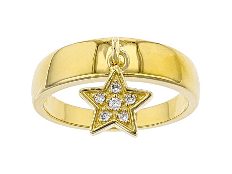 White Cubic Zirconia 18K Yellow Gold Over Sterling Silver Star Ring 0.10ctw