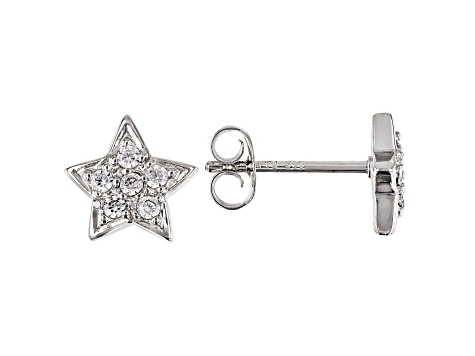 White Cubic Zirconia Rhodium Over Sterling Silver Star Stud Earrings 0.32ctw