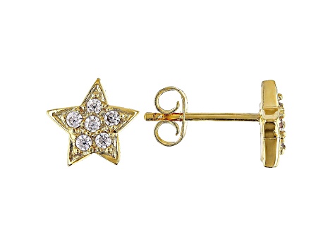 White Cubic Zirconia 18k Yellow Gold Over Sterling Silver Star Stud Earrings 0.32ctw