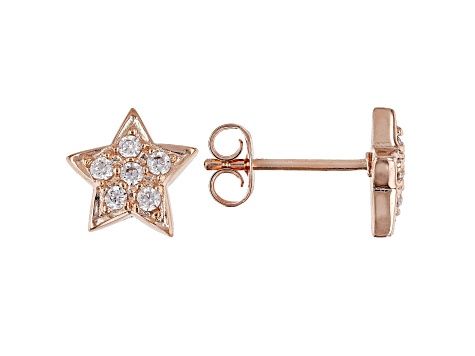 White Cubic Zirconia 18k Rose Gold Over Sterling Silver Star Stud Earrings 0.32ctw