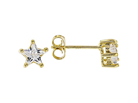 White Cubic Zirconia 18K Yellow Gold Over Sterling Silver Star Stud Earrings 1.29ctw