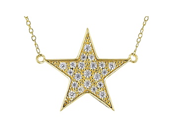 Picture of White Cubic Zirconia 18k Yellow Gold Over Sterling Silver Star Necklace 0.73ctw