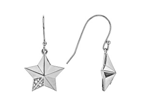 White Cubic Zirconia Rhodium Over Sterling Silver Star Dangle Earrings 0.18ctw