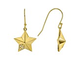 White Cubic Zirconia 18K Yellow Gold Over Sterling Silver Star Dangle Earrings 0.18ctw