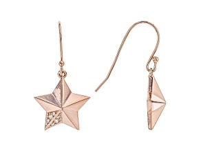 White Cubic Zirconia 18K Rose Gold Over Sterling Silver Star Dangle Earrings 0.18ctw