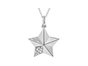 White Cubic Zirconia Rhodium Over Sterling Silver Star Pendant With Chain 0.08ctw