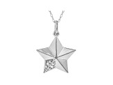 White Cubic Zirconia Rhodium Over Sterling Silver Star Pendant With Chain 0.08ctw