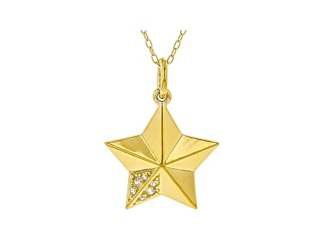 White Cubic Zirconia 18K Yellow Gold Over Sterling Silver Star Pendant With Chain 0.08ctw
