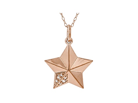 White Cubic Zirconia 18K Rose Gold Over Sterling Silver Star Pendant With Chain 0.08ctw