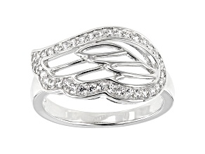 White Cubic Zirconia Rhodium Over Sterling Silver Angel Wing Ring 0.60ctw