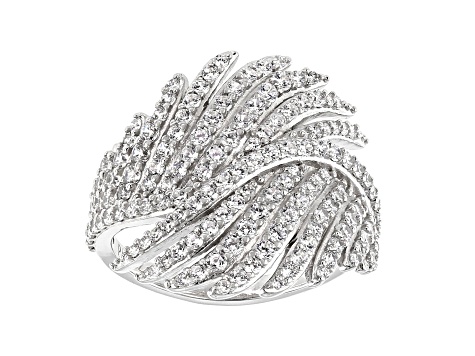 White Cubic Zirconia Rhodium Over Sterling Silver Feather Ring 2.44ctw