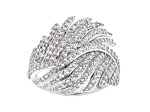 White Cubic Zirconia Rhodium Over Sterling Silver Feather Ring 2.44ctw
