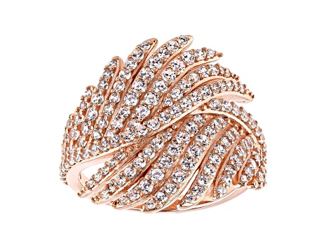 White Cubic Zirconia 18k Rose Gold Over Sterling Silver Feather Ring 2.44ctw