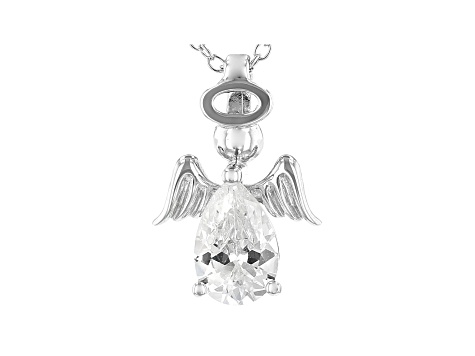 White Cubic Zirconia Rhodium Over Sterling Silver Angel Pendant With Chain 2.13ctw