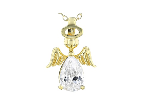 White Cubic Zirconia 18k Yellow Gold Over Sterling Silver Angel Pendant With Chain 2.13ctw