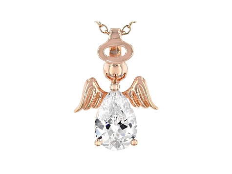 White Cubic Zirconia 18k Rose Gold Over Sterling Silver Angel Pendant With Chain 2.13ctw
