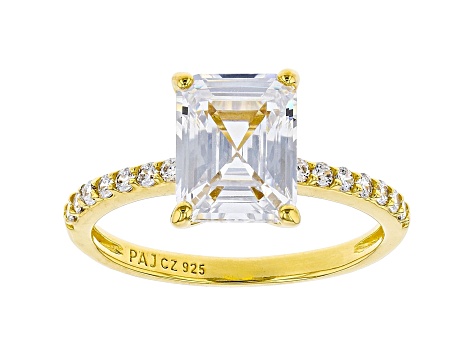 White Cubic Zirconia 18K Yellow Gold Over Sterling Silver Engagement Ring 3.89ctw