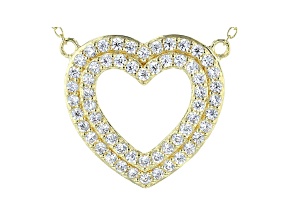 White Cubic Zirconia 18k Yellow Gold Over Sterling Silver Heart Necklace 1.56ctw