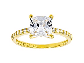 White Cubic Zirconia 18K Yellow Gold Over Sterling Silver Princess Cut Engagement Ring 3.08ctw