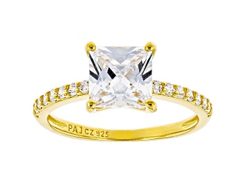 Picture of White Cubic Zirconia 18K Yellow Gold Over Sterling Silver Princess Cut Engagement Ring 3.08ctw