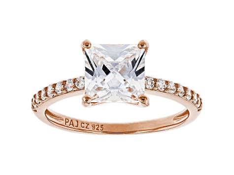 1.25 ct - Square Moissanite - Double Halo - Twisted Band - Vintage Inspired  - Pave - Wedding Ring Set in 18K Rose Gold over Silver 