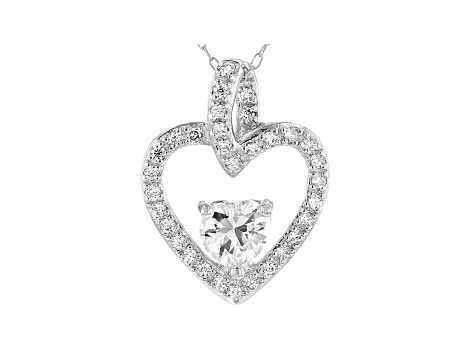 White Cubic Zirconia Rhodium Over Sterling Silver Heart Pendant With Chain 1.78tcw