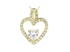 White Cubic Zirconia 18k Yellow Gold Over Sterling Silver Heart Pendant With Chain 1.78ctw