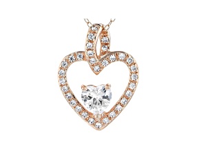 White Cubic Zirconia 18k Rose Gold Over Sterling Silver Heart Pendant With Chain 1.78ctw