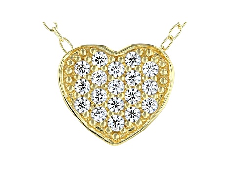 White Cubic Zirconia 18k Yellow Gold Over Sterling Silver Heart Pendant With Chain 0.28ctw
