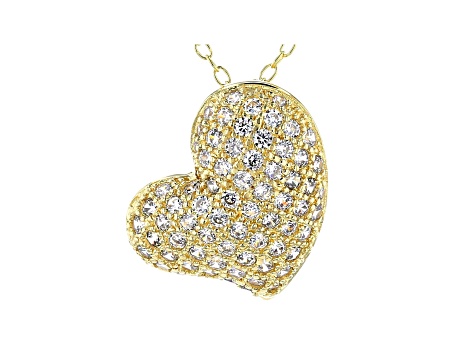 White Cubic Zirconia 18k Yellow Gold Over Sterling Silver Heart Pendant With Chain 1.03ctw