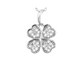 White Cubic Zirconia Rhodium Over Sterling Silver Four Leaf Clover Pendant With Chain 0.56ctw