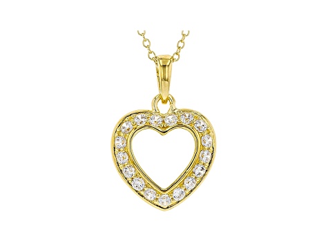 White Cubic Zirconia 18K Yellow Gold Over Sterling Silver Heart Pendant ...