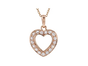 White Cubic Zirconia 18K Rose Gold Over Sterling Silver Heart Pendant With Chain 0.99ctw