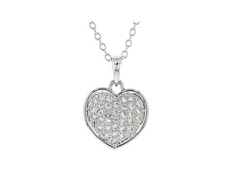 White Cubic Zirconia Rhodium Over Sterling Silver Heart Pendant With Chain 0.54ctw