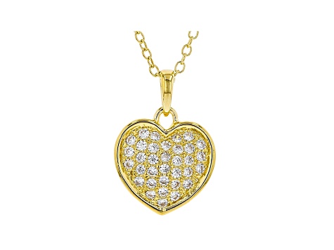 White Cubic Zirconia 18K Yellow Gold Over Sterling Silver Heart Pendant With Chain 0.54ctw