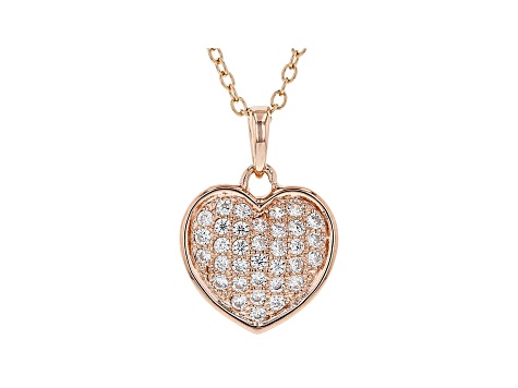 White Cubic Zirconia 18K Rose Gold Over Sterling Silver Heart Pendant With Chain 0.54ctw