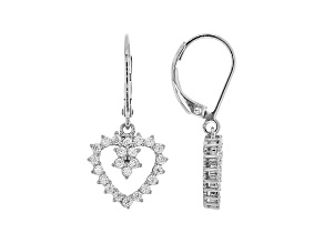 White Cubic Zirconia Rhodium Over Sterling Silver Heart Earrings 1.24ctw
