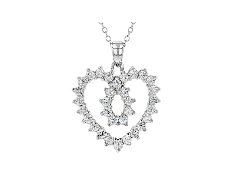 White Cubic Zirconia Rhodium Over Sterling Silver Heart Pendant With Chain 1.87ctw