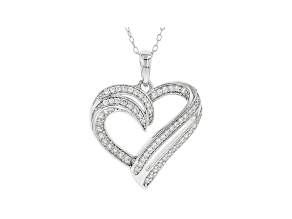 White Cubic Zirconia Rhodium Over Sterling Silver Heart Pendant With Chain 0.73ctw