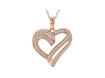 Picture of White Cubic Zirconia 18K Rose Gold Over Sterling Silver Heart Pendant With Chain 0.73ctw