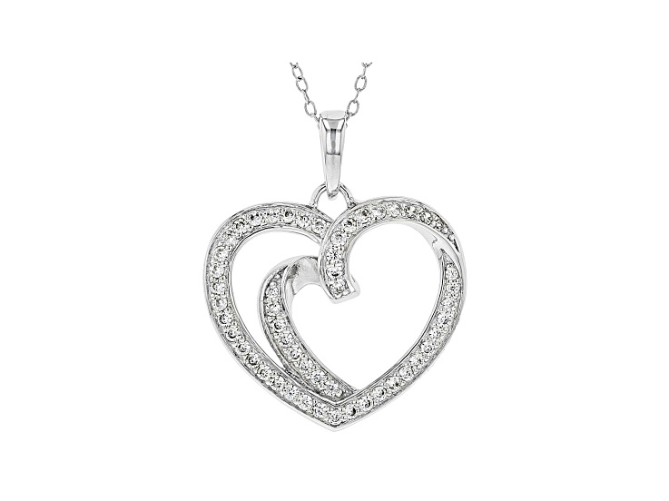 White Cubic Zirconia Rhodium Over Sterling Silver Heart Pendant With Chain 0.78ctw