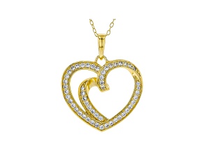 White Cubic Zirconia 18K Yellow Gold Over Sterling Silver Heart Pendant With Chain 0.78ctw